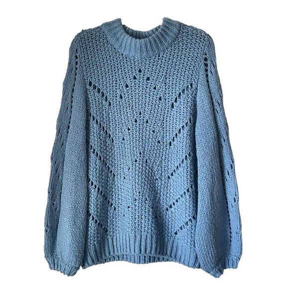 S4‎ H&M Baby Blue Crochet Knitted Oversized Slouchy Sweater - Picture 2 of 7